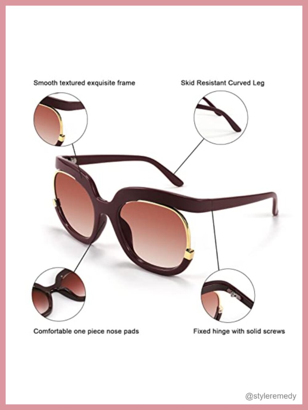 Retro Oversized Sunglasses UV400 Half-Metal Frame Women Wrap Around - Picture 4 of 6